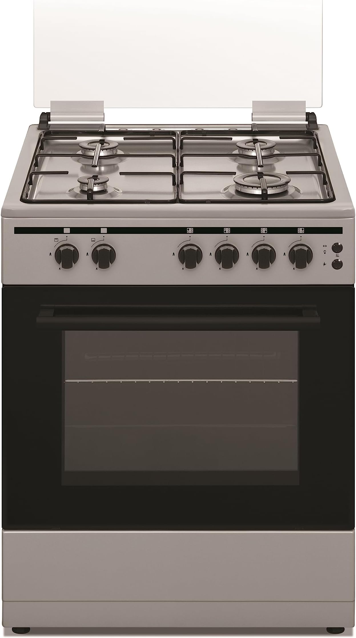 Akai Stainless Steel 4 Gas Burner Full Safety Freestanding Cooking Range (60X55 cm), Stainless Steel Top, 4 Burners, Complete Safety, Gas Oven, CRMA-66SC