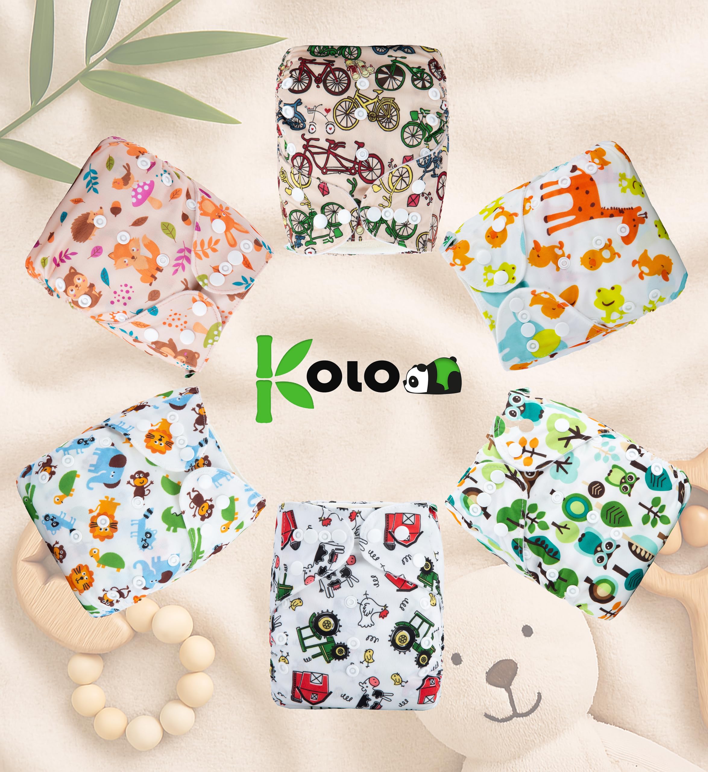 Set di 6 Pannolini Lavabili Riutilizzabili per Bambini e Neonati con Inserti in Bambù e Wetbag Oeko Tex Standard 100