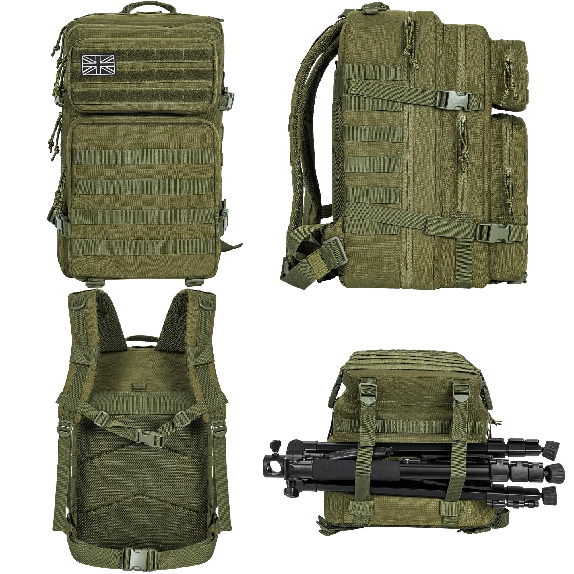 OUUTMEE Sac à dos tactique militaire (25 L/35 L/45 L), sac à dos MOLLE pour homme et femme, sac à dos militaire pour la chasse, le camouflage, sac à dos de 3 jours, sac pour ordinateur portable, sac