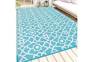 HEBE Outdoor Rug 4x6 | Waterproof Patio Rug | Reversible Plastic Straw Mat