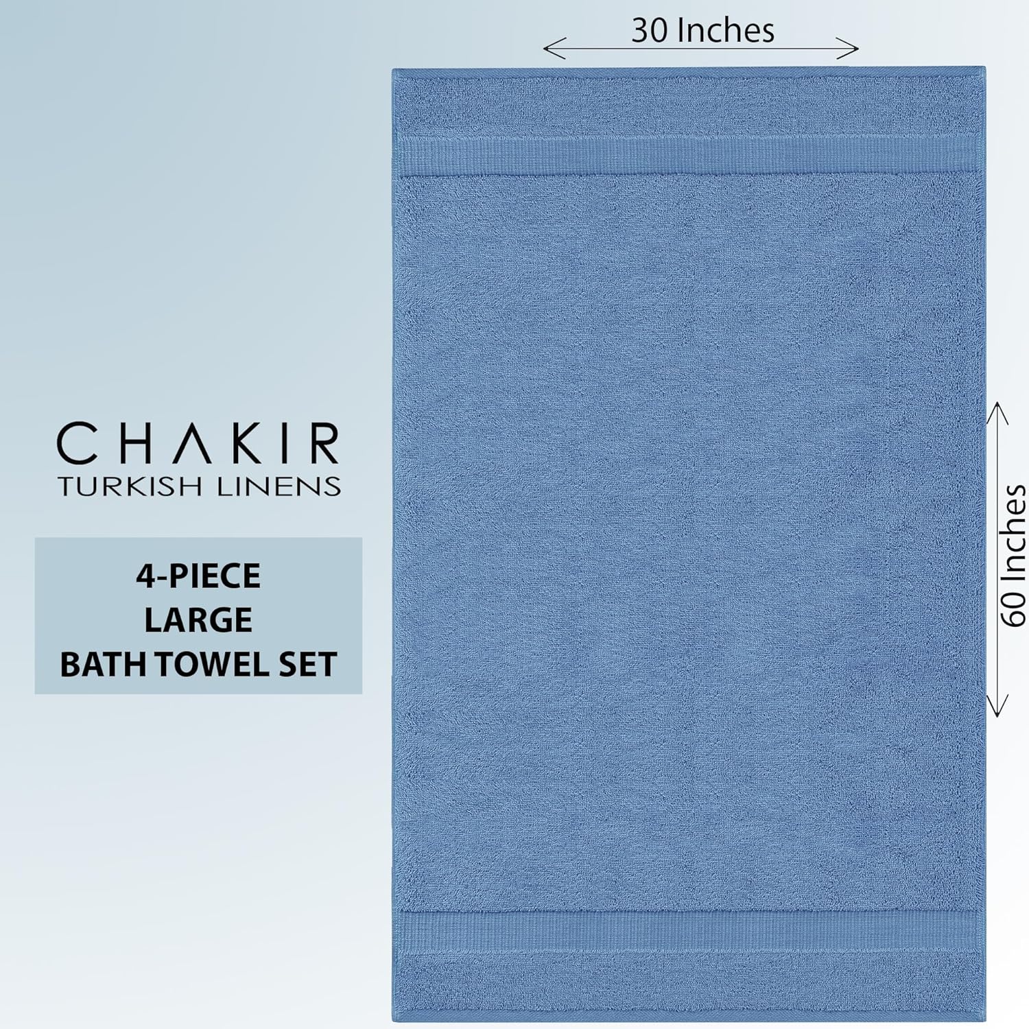 Chakir Turkish Linens 100% Cotton Premium Turkish Towels for Bathroom | 30'' x 60'' Large Bath Towels (4 Piece, Wedgewood) - Image 5