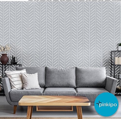 Miniatura 6 de PINKIPO®, Plantilla XL de espiga rústica, (16 x 40 pulgadas), plantilla de pared grande bohemia, plantillas geométricas modernas para pintar,