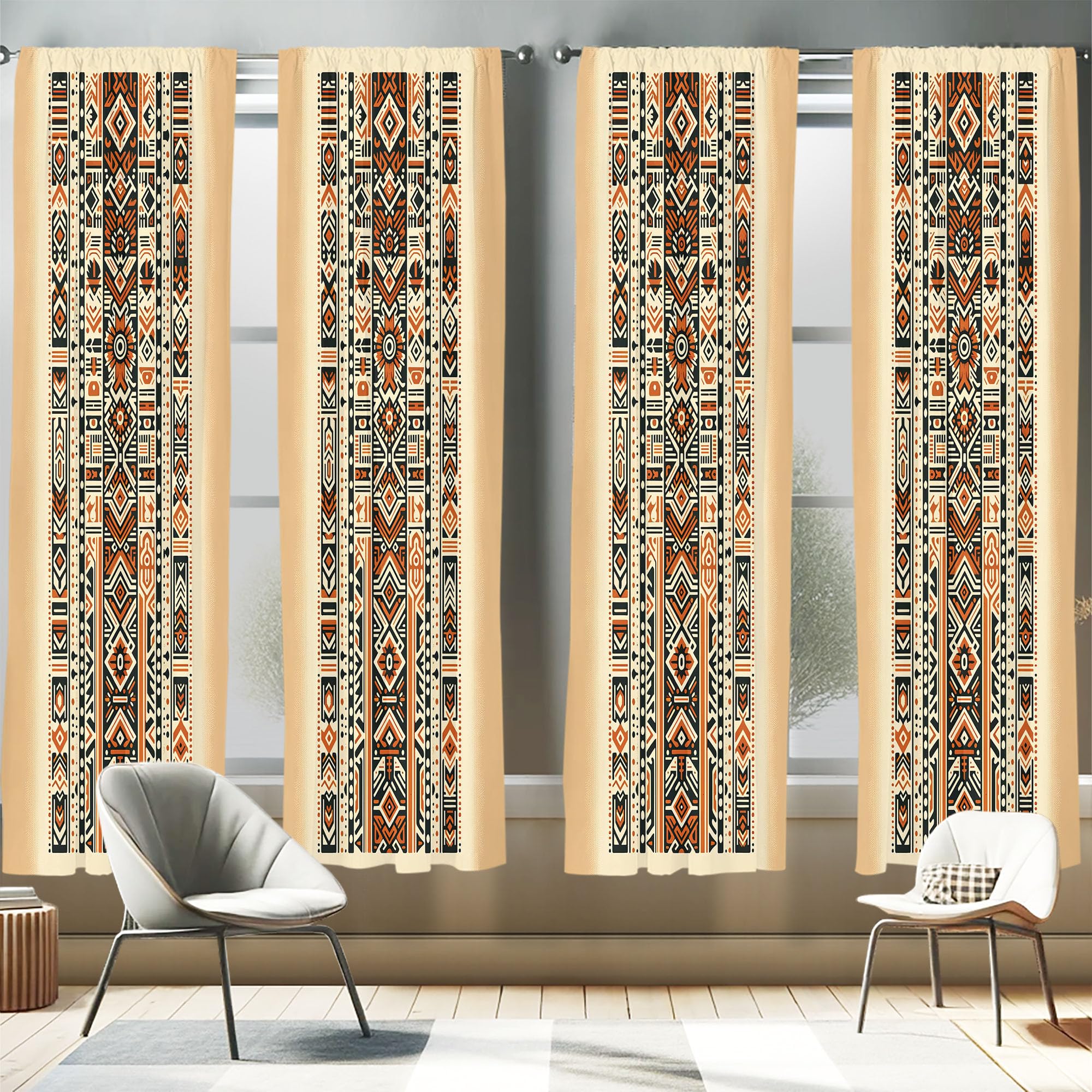 Ambesonne Southwestern Window Curtains Pack of 2, Geometric Vertical Stripes with Ethnic and Tribal Inspirations, Lightweight Set with Rod Pocket, 4