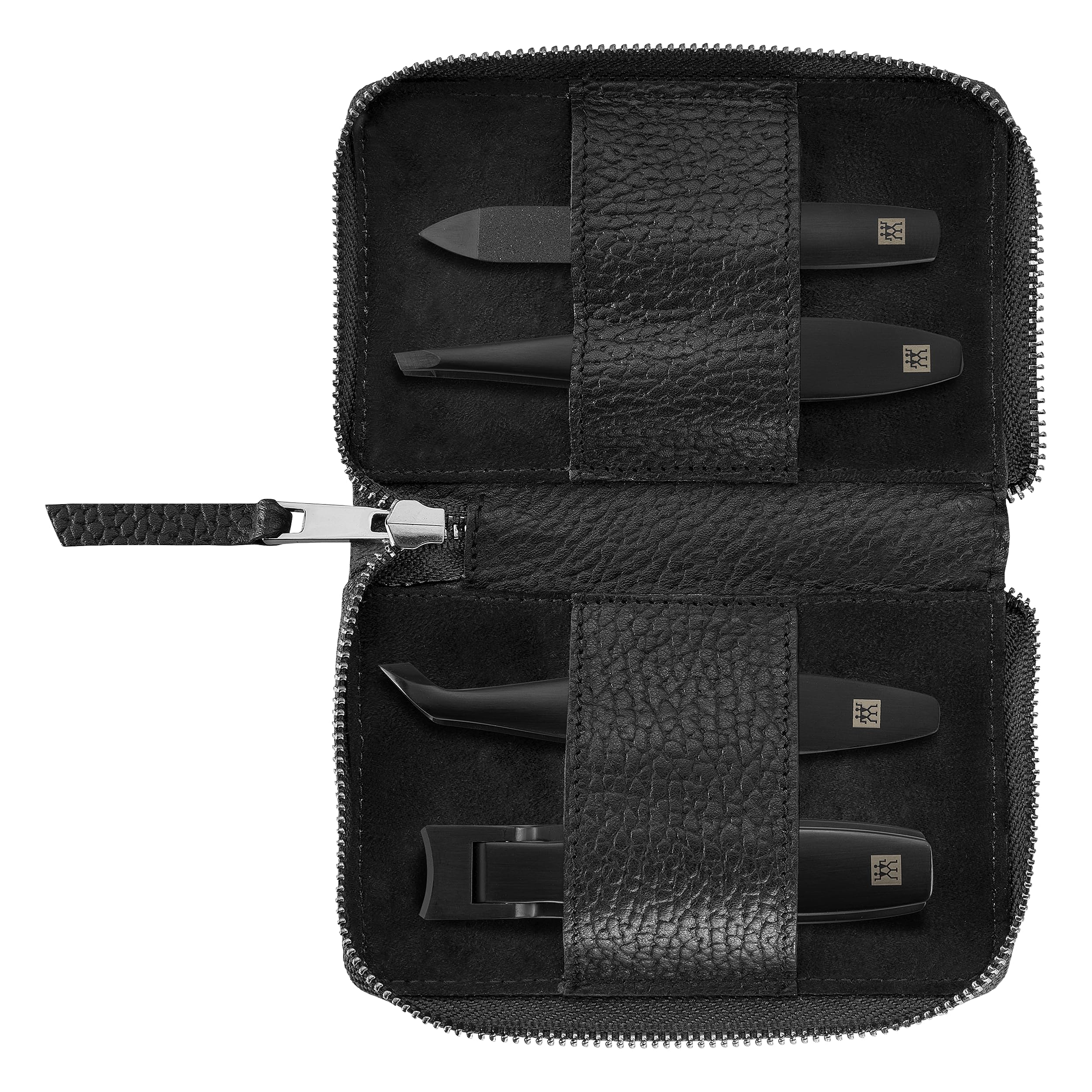 ZWILLING Zestaw do manicure (4 części, zapięcie na zatrzask z prawdziwej skóry, zestaw podróżny, z cążkami do paznokci i obcinaczem do skórek), premium, czarna edycja