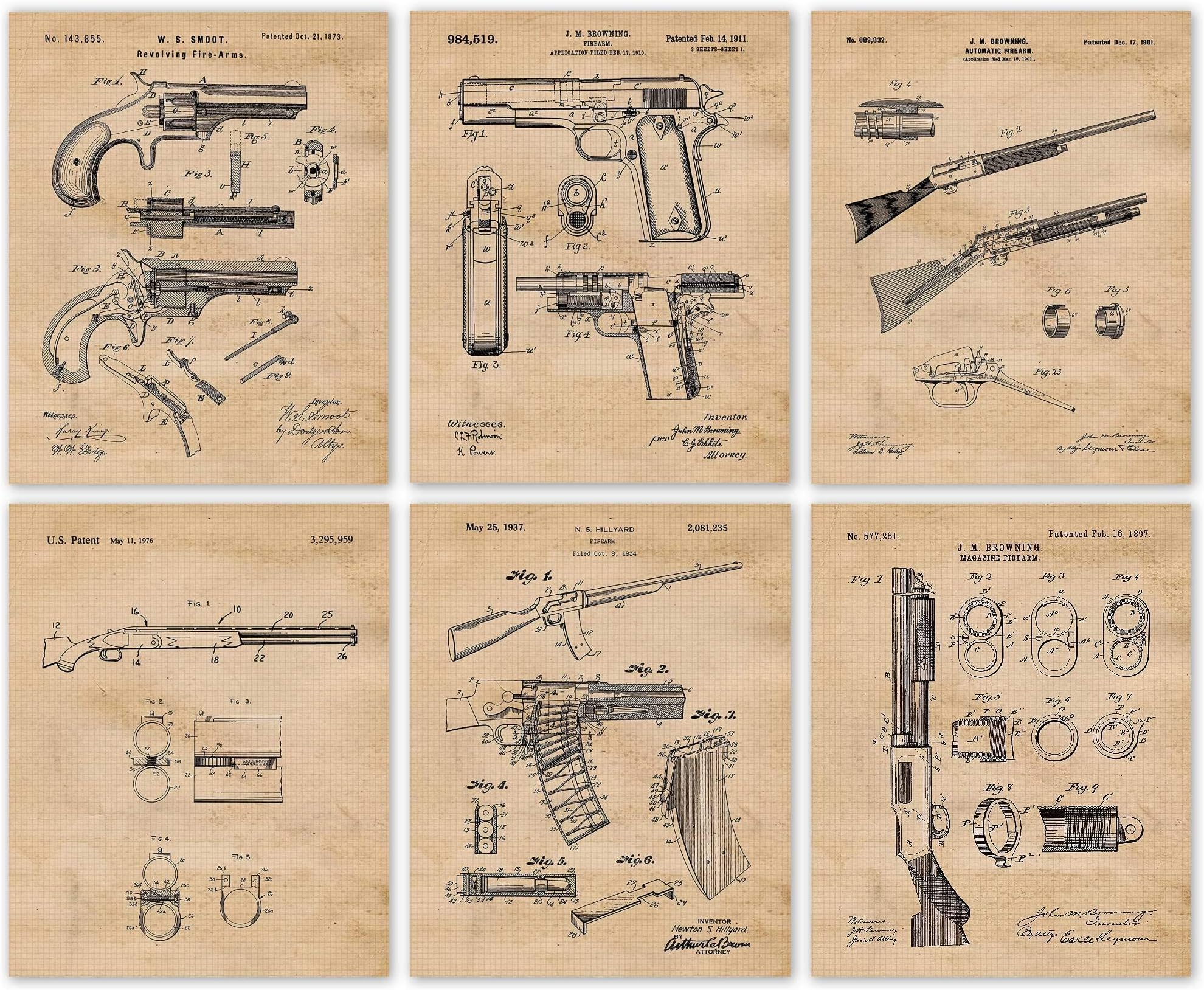 STARS BY NATUREVintage Remington Firearms Patent Prints, 6 (8x10) Unframed Photos, Wall Art Decor Gifts Under 20 for Home Office Pistol Rifle Shop Garage Man Cave Student Teacher Cowboys Military Veterans Fan