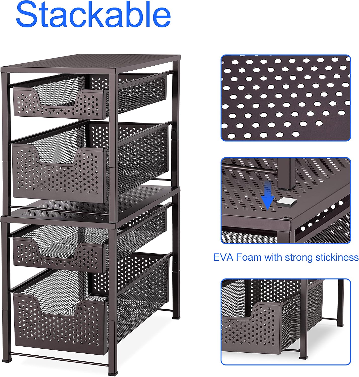 Simple Trending 2-Tier Under Sink Cabinet Organizer with Sliding Storage Drawer, Desktop Organizer for Kitchen Bathroom Office, Stackbale, Bronze