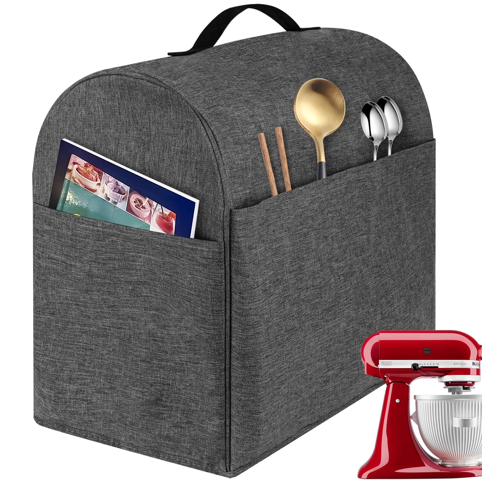 Linkidea Blender Dust Cover, Portable Blender Cover with Hand Strap, Dustproof Blender Cover with 4 Pockets Fits Home Kitchen Use, Compatible with KitchenAid (Grey)