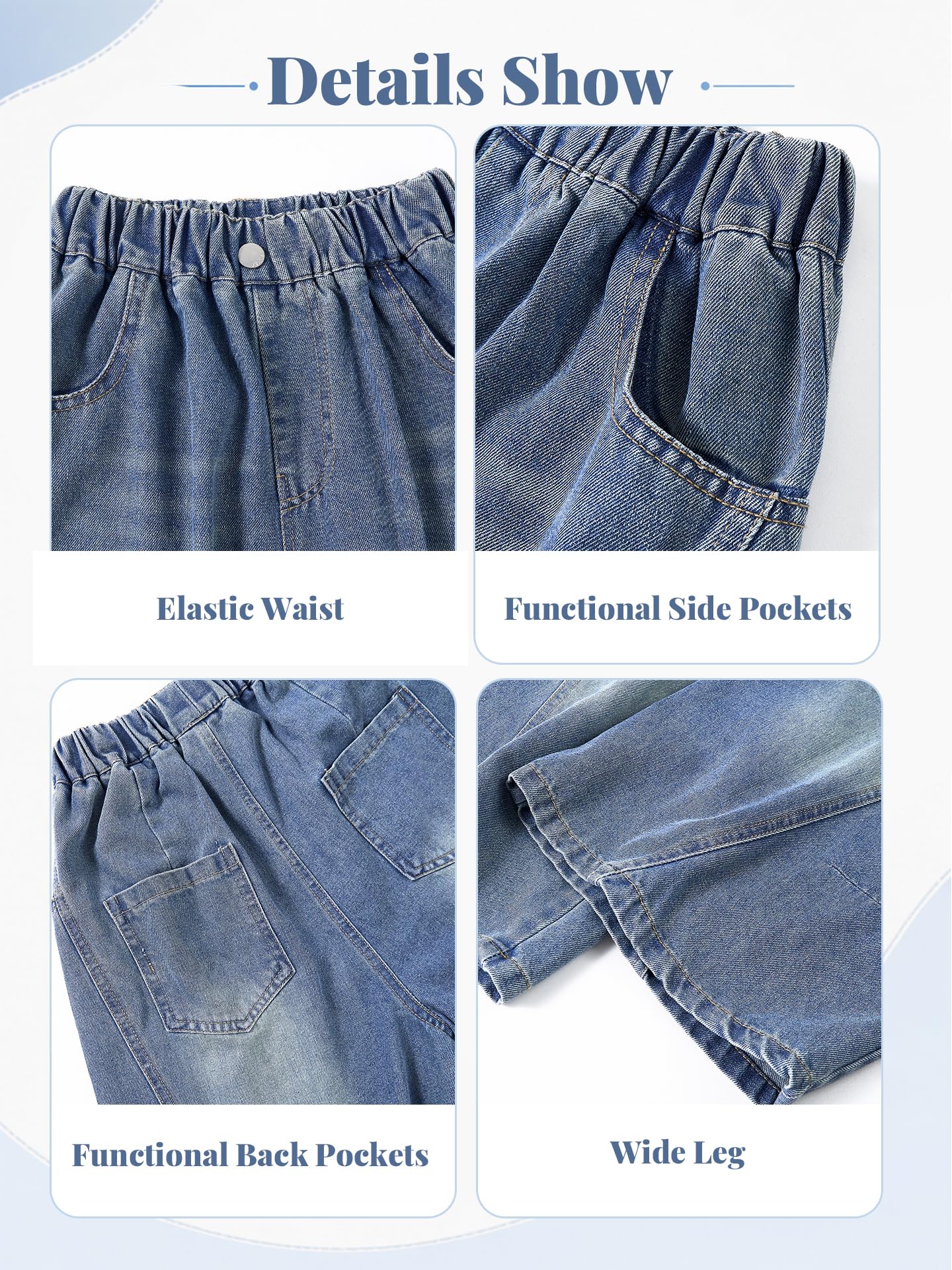 Rolanko Vaqueros Cropped para Niña, Pantalones Capri Holgados con Cintura Elástica