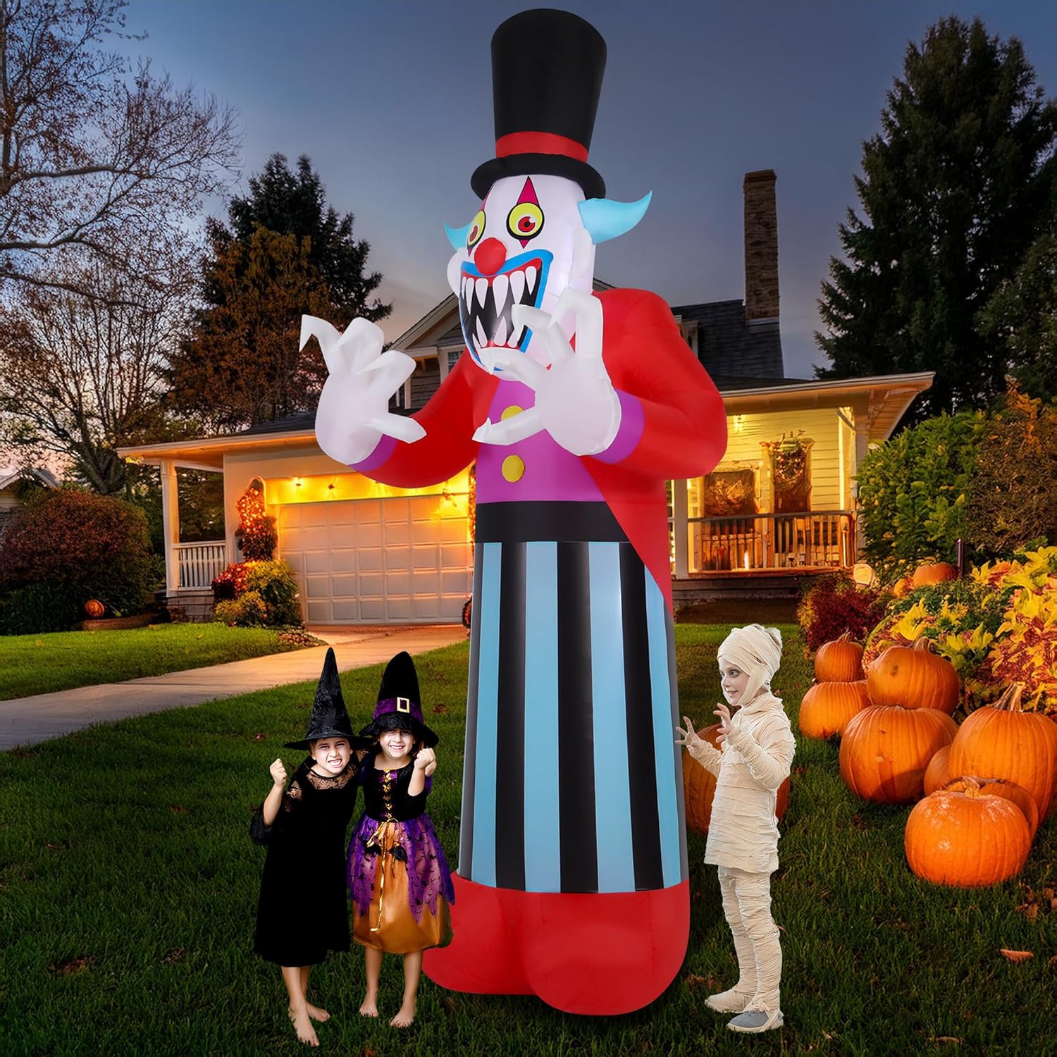 10 FT Halloween Inflatables Clown Ghost Outdoor Decorations, Giant Blow Ups with Build-in LED Lights, Scary Yard Garden Decoration for Halloween Party Indoor Outdoor