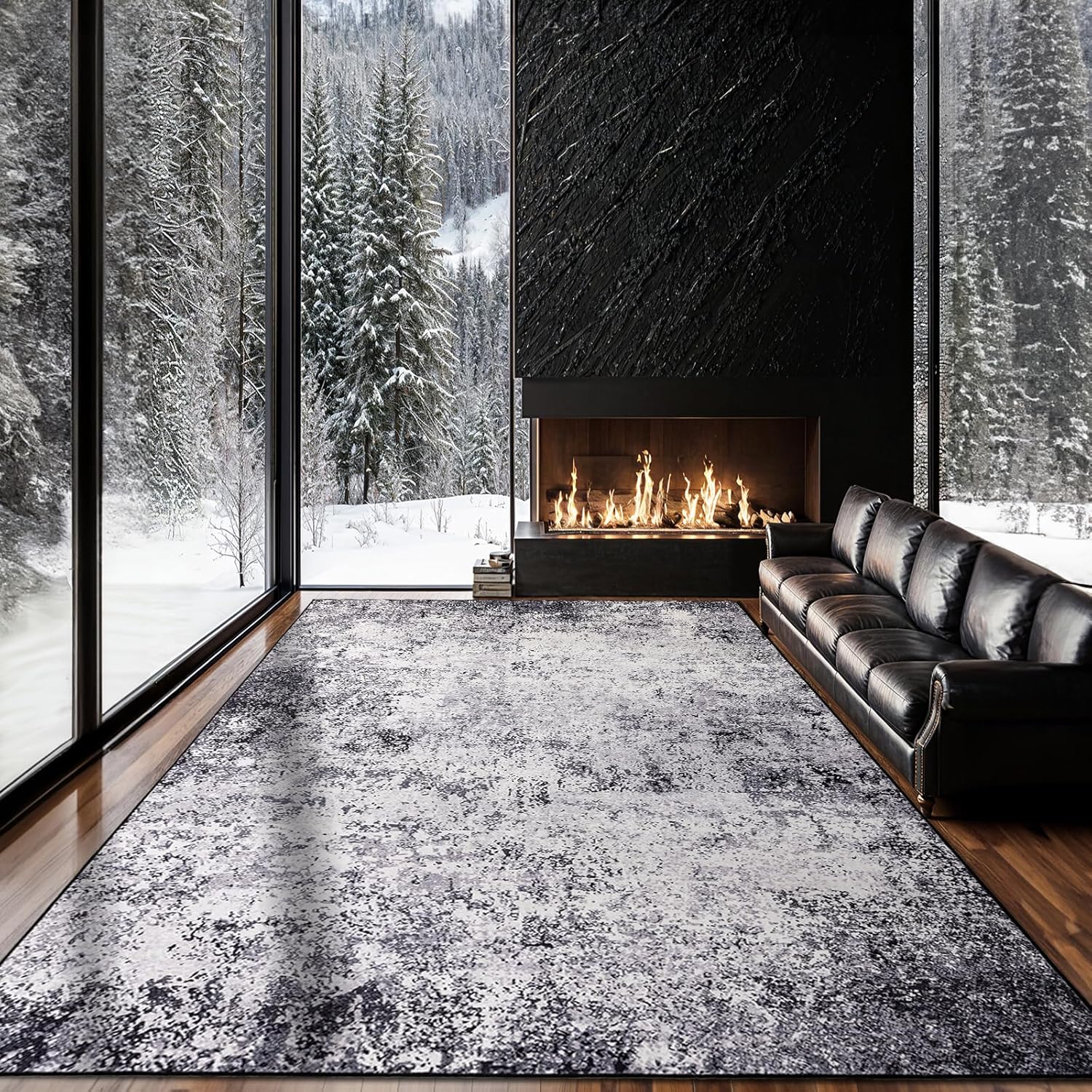 Rwlvpe Washable Rug 10x14 Area Rugs for Living Room,Non Slip Stain Resistance,Modern Abstract Rug for Bedroom, Durable & Ultra-Thin Vintage Large Area Rug(Black, 10'x14')