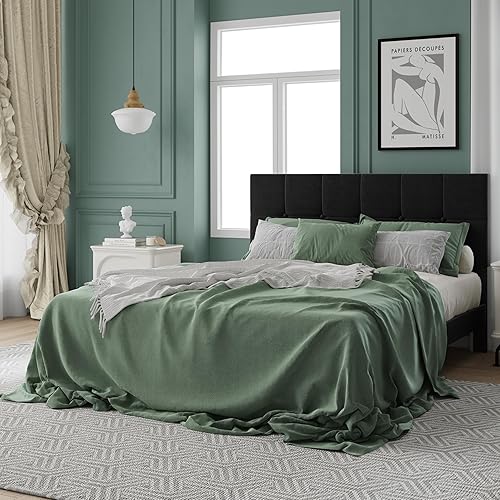 Miniatura 15 de Marco de cama tamaño Queen, marco de cama tapizada tamaño Queen con cabecero, cabecero tapizado, listones de madera resistentes, silencioso, no