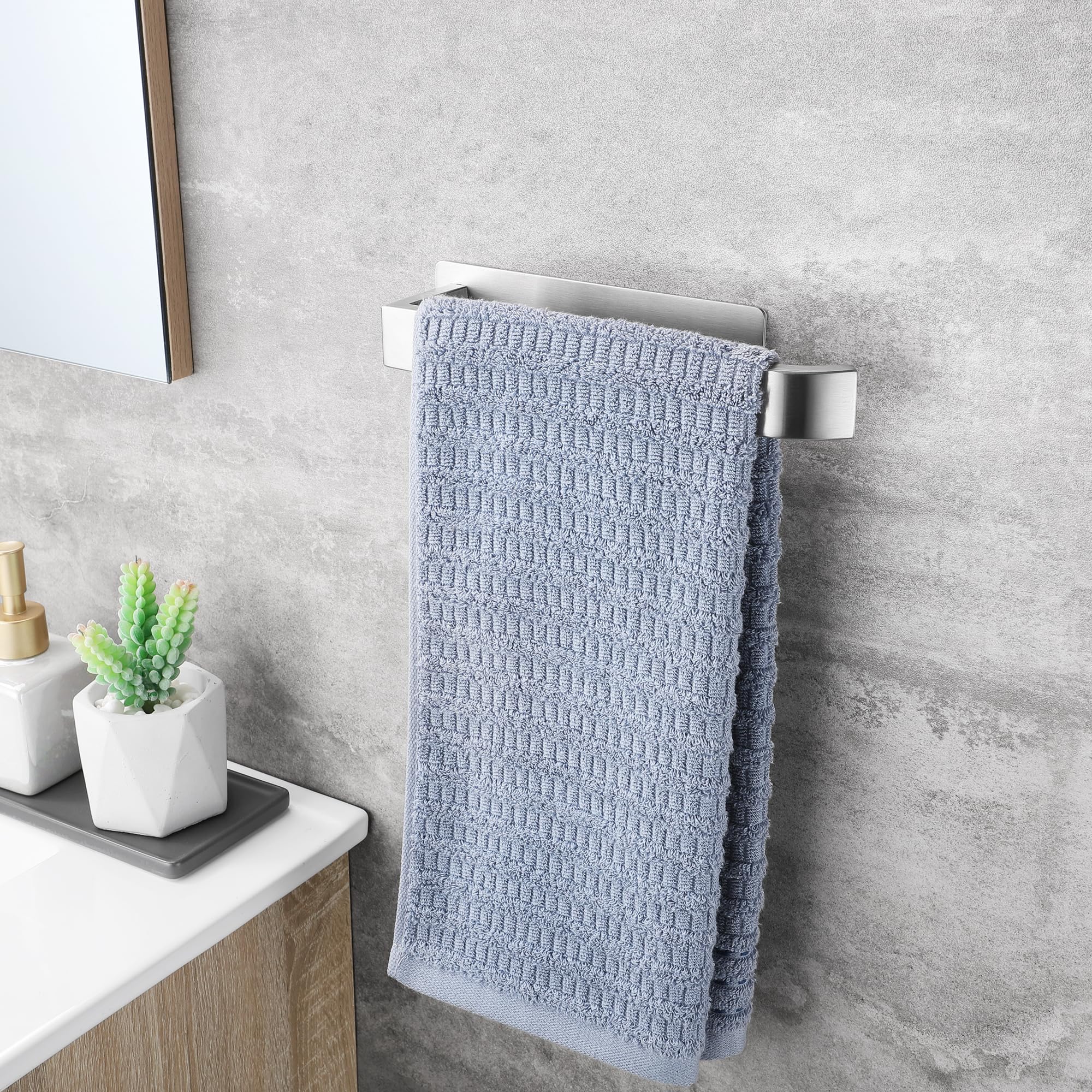 Porta Asciugamani Bagno Adesivo, Portasciugamani da Parete in Acciaio Inox 304, Senza Foratura, Stabile Elegante, Spazzolato Argento, 22CM