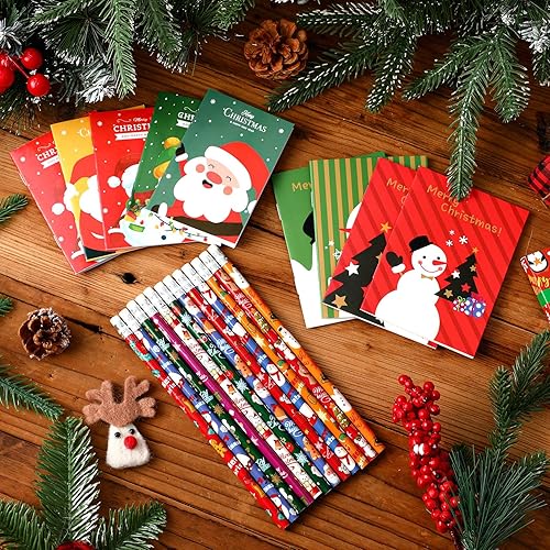 Miniatura 6 de Juego de 72 cuadernos y lápices de Navidad, cuadernos pequeños y lápices de madera, recuerdos de fiesta de Navidad, rellenos de calcetines, regalos,