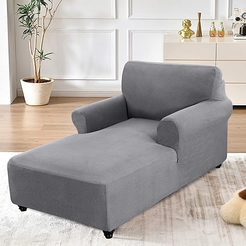 Miniatura 2 de Funda ajustable para sofá diván, funda elástica con doble brazo, protector de cojín (gris claro, cuadros pequeños)