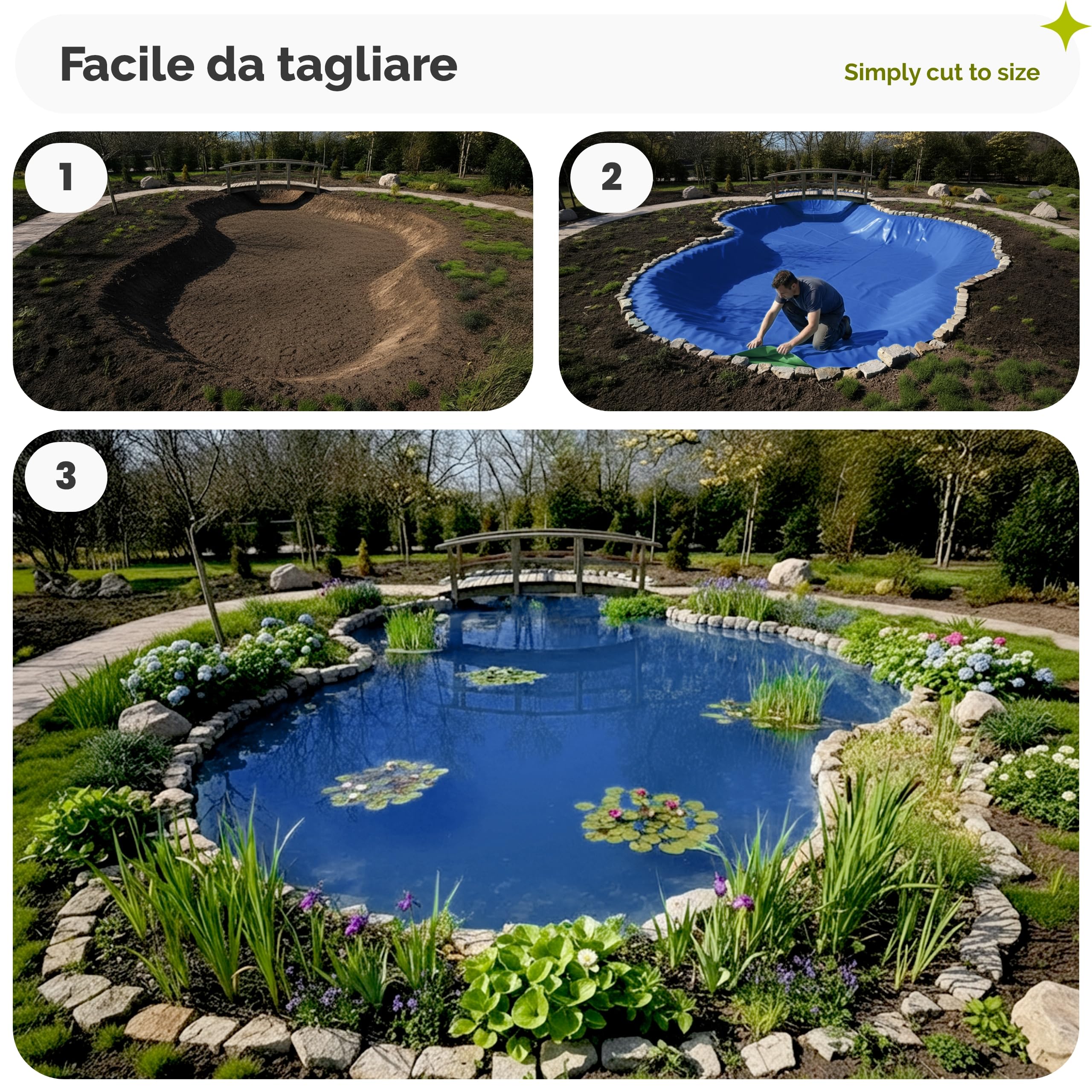 Garronda 6x10 m Telo per Laghetto 0,5 mm 3 Strati Blu-Verde GD-0256
