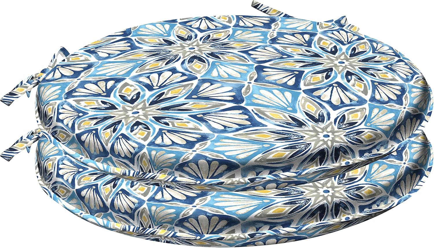 Honeycomb Indoor/Outdoor Beryl Pacific Blue Round Seat Cushions: 2 Pack, Weather Resistant Fabric with Durable Foam Filling, Stylish and Comfortable Patio Cushions: 15.5" x 15.5" x 1.5"