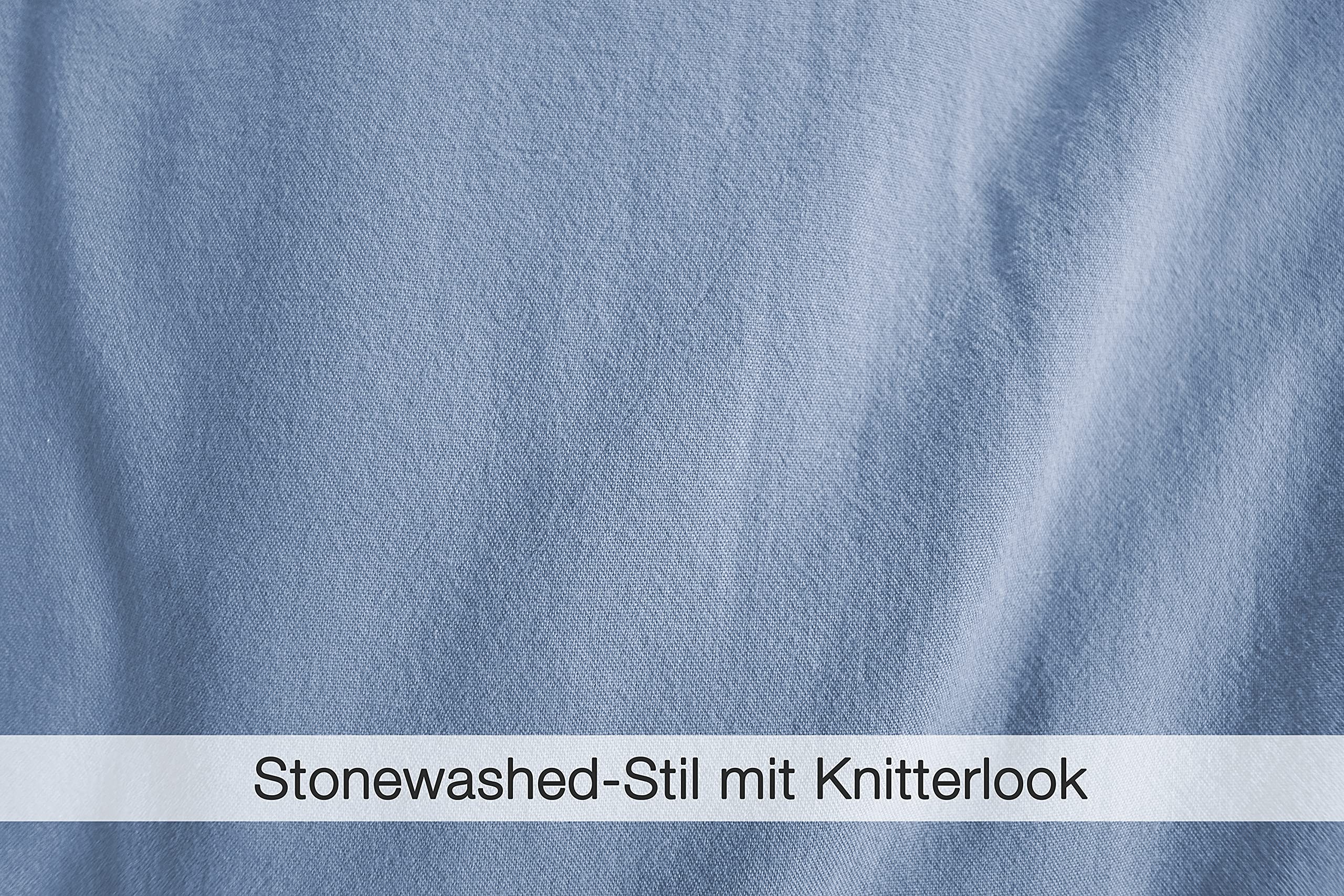 jilda-tex Bio-Bettwäsche Stone-Washed Renforce Lissabon 100% Bio-Baumwolle Knitterlook Stehsaum Bügelfrei Uni Leinen-Optik Bügelfrei GOTS Made in Green (Himmelblau, 155 x 220 cm)