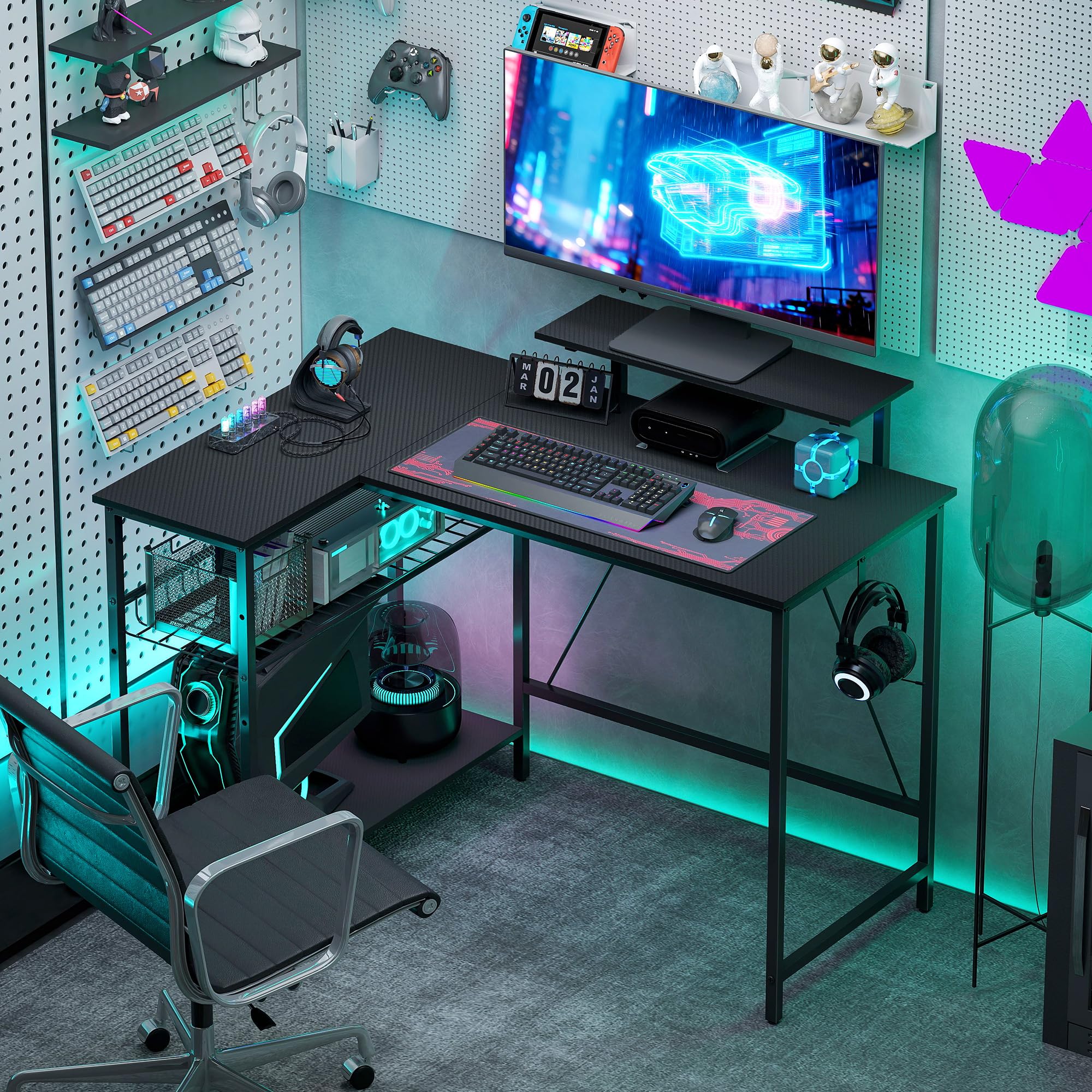 HOMCOM Bureau Gaming réversible 114,5 x 82 cm avec Support pour Écran Noir