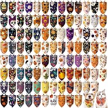 Huhumy 100 Pcs Halloween Dog Bandanas Bulk Bandanas for Medium Large Dogs