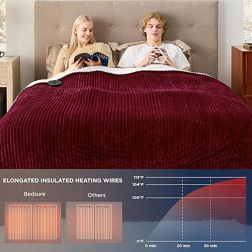 Vista 76 de Bedsure Manta eléctrica individual – Manta térmica de franela suave acanalada, manta térmica con 10 ajustes de tiempo, 6 ajustes de calor