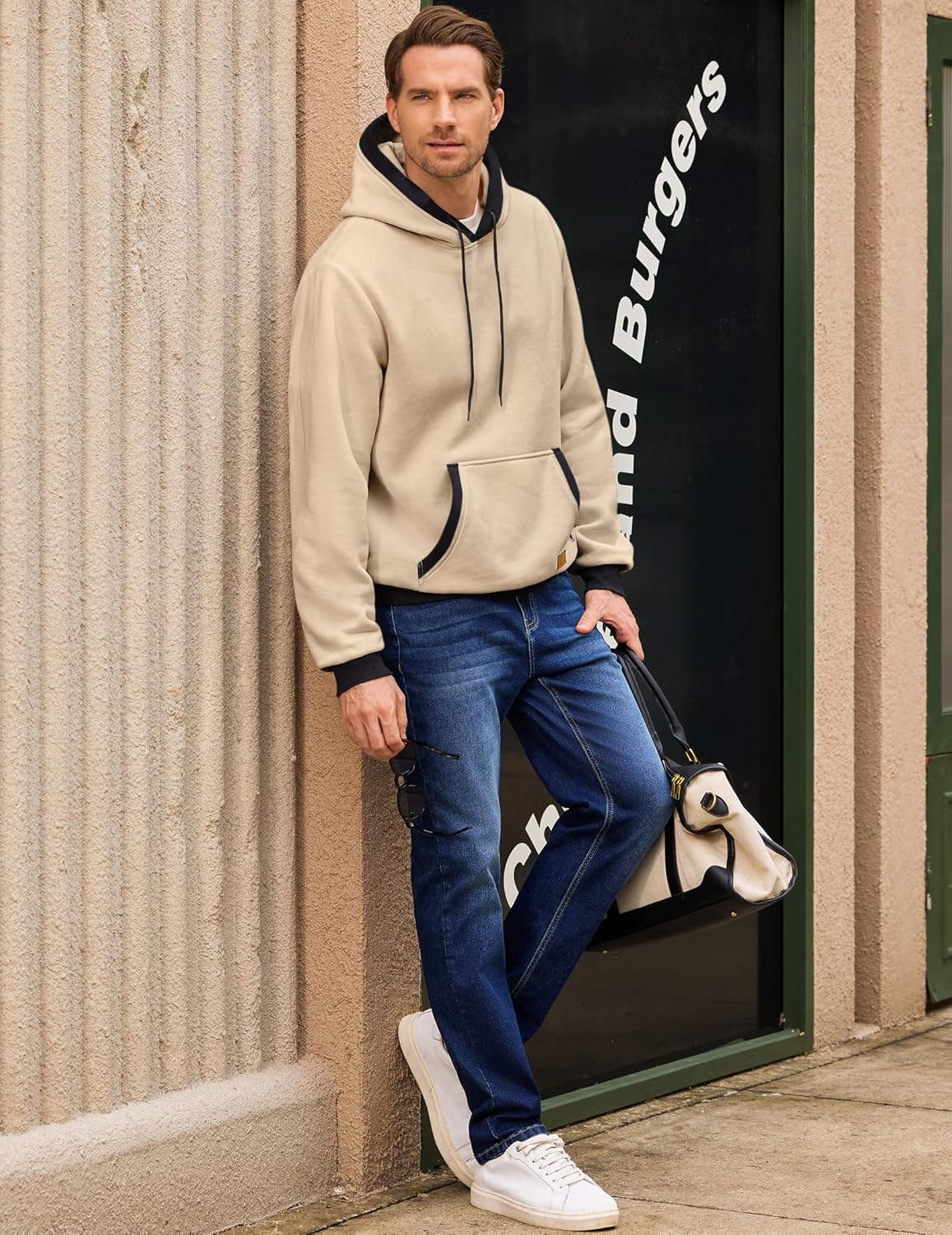 JMIERR Men's Cotton Casual Hoodies Sweatshirts Fashion Long Sleeve Drawstring Fleece Pullover Hoodie with Pockets - Image 3