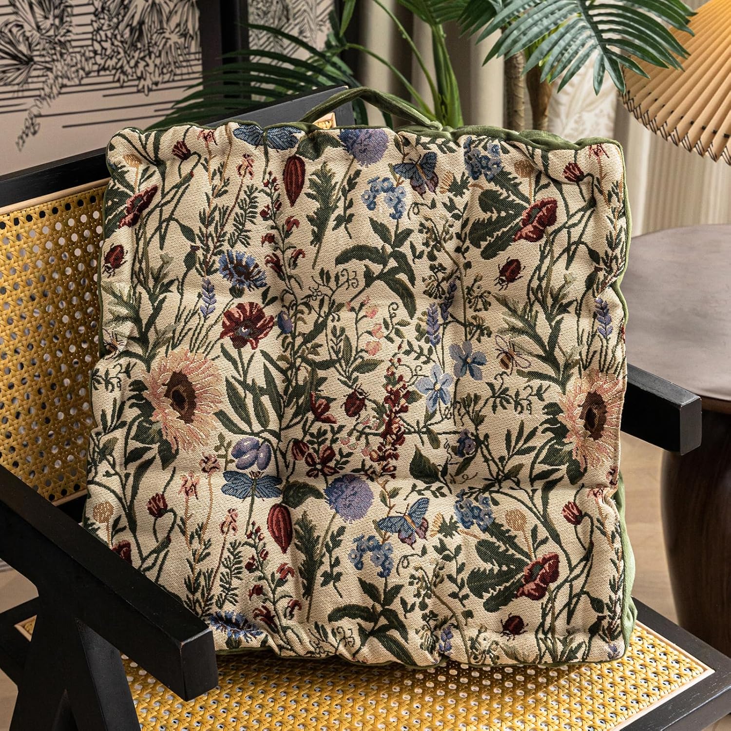 vctops Boho Jacquard Chair Seat Cushions for Kitchen Dining Room Chairs Floral Pattern Soft and Comfortable Square Chair Cushion with Handle (Pattern E,16"x16")