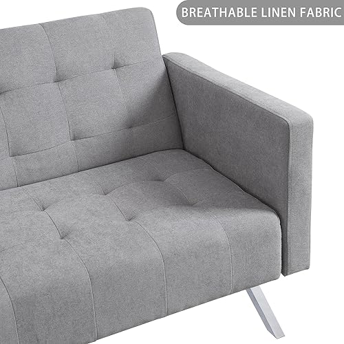 Miniatura 5 de Sofá cama tipo futón convertible plegable de 74 pulgadas, sofá cama con reposabrazos, sofá biplaza para espacio pequeño, moderno y ajustable para