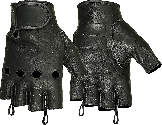 Hugger Men's Deerskin Perforated Fingerless Motorcycle