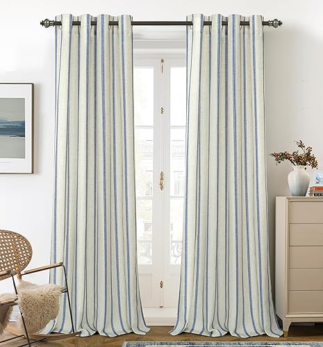 Vista 74 de DriftAway - Cortinas de mezcla de lino estilo granja opacas de 96 pulgadas de largo para dormitorio, cortinas de lino con rayas verticales Gris