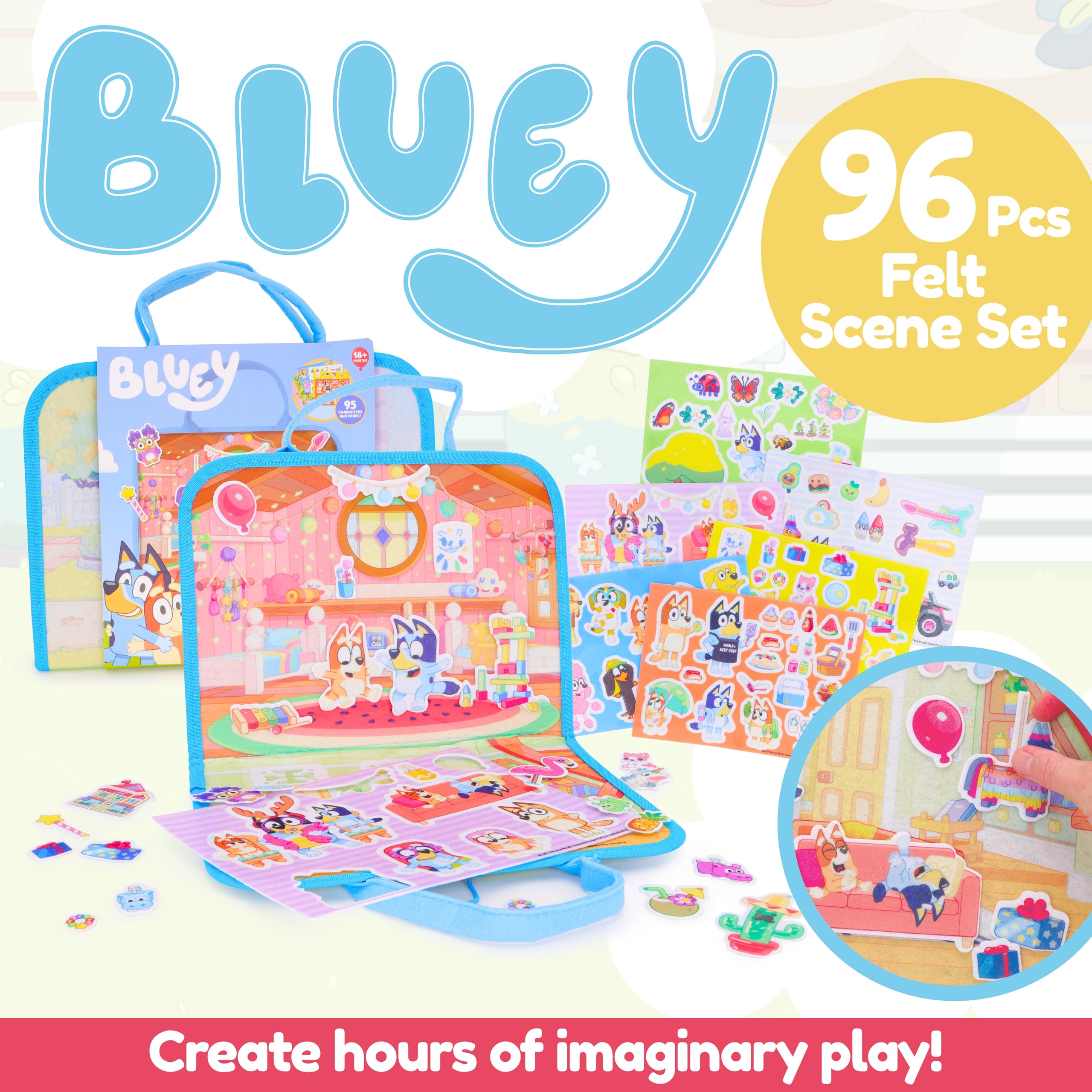 Toyland® 96 Piece Bluey Felt Activity Set, Portable Carry Case with 2 Scene Backgrounds, 95 Characters & Props - Image 2
