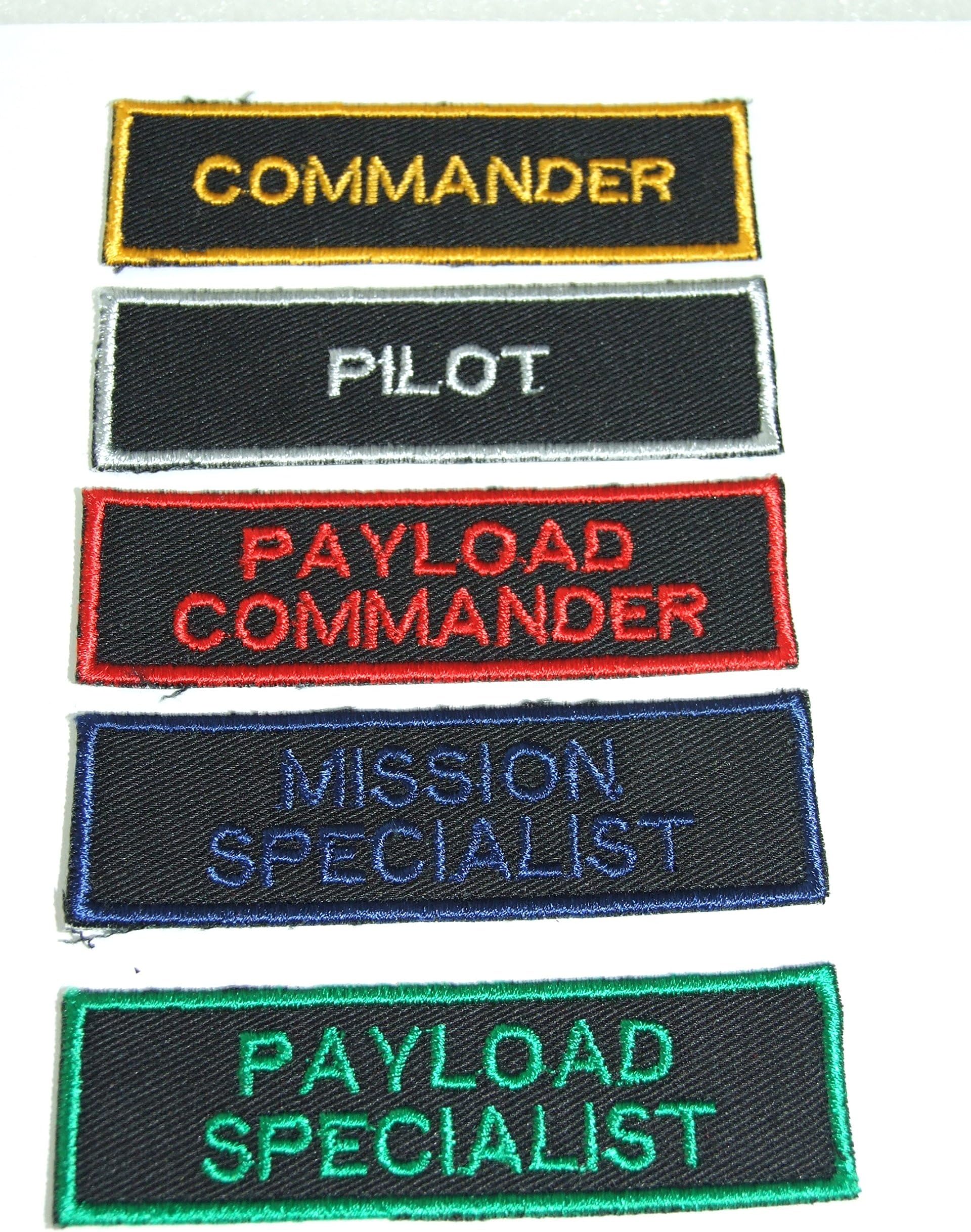 Nasa Space Shuttle Astronaut Patch Set Pilot, Commander, Mission Specialist ,Payload Specialist, Payload Commander Iron-on patch application emblem