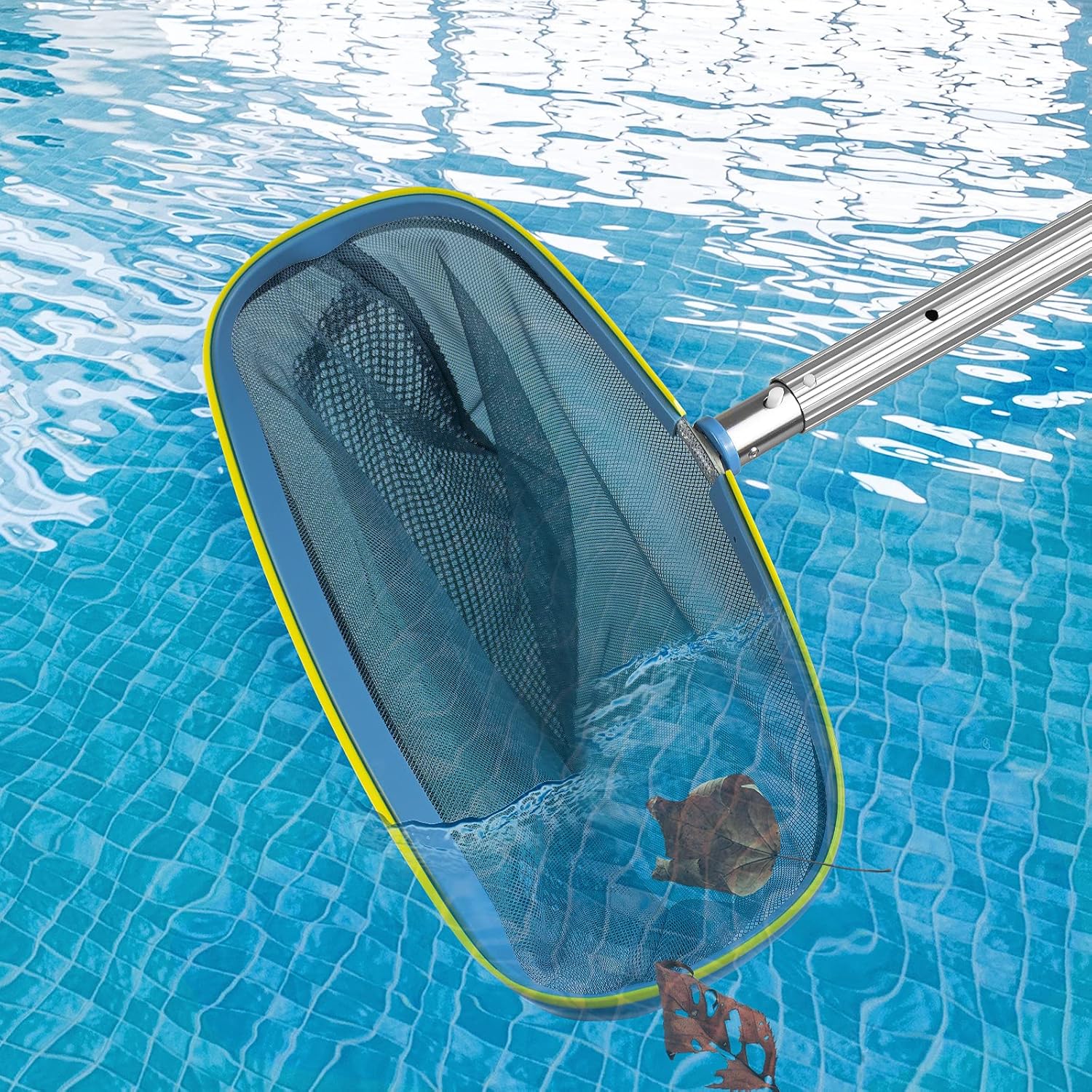 YEECHUN Swimming Pool Skimmer Net, Commercial Grade 18" Leaf Rake Cleaning Tool with Deep Double-Stitched Net Bag - Strong Aluminum Frame for Faster Cleaning & Easier Debris Pickup and Removal : Patio, Lawn & Garden