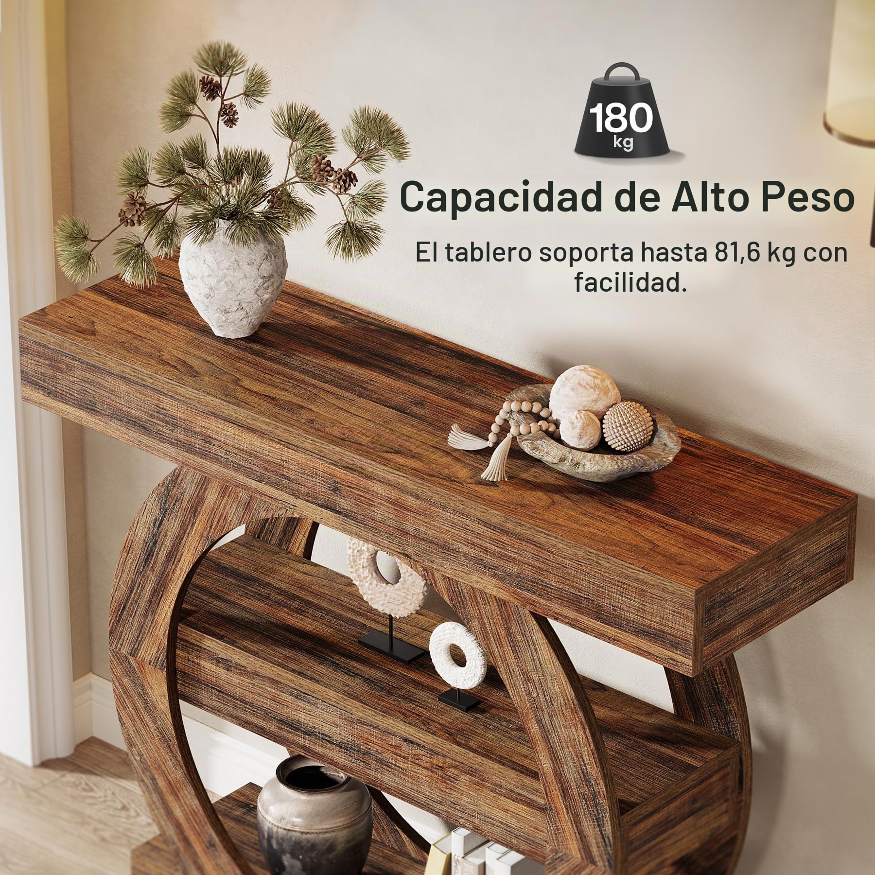 Tribesigns Mesa de entrada de 41 pulgadas con almacenamiento, mesa consola de 3 niveles con estantes, mesas de vestíbulo de madera para entrada, sala de estar, pasillo, detrás del sofá (marrón rústico