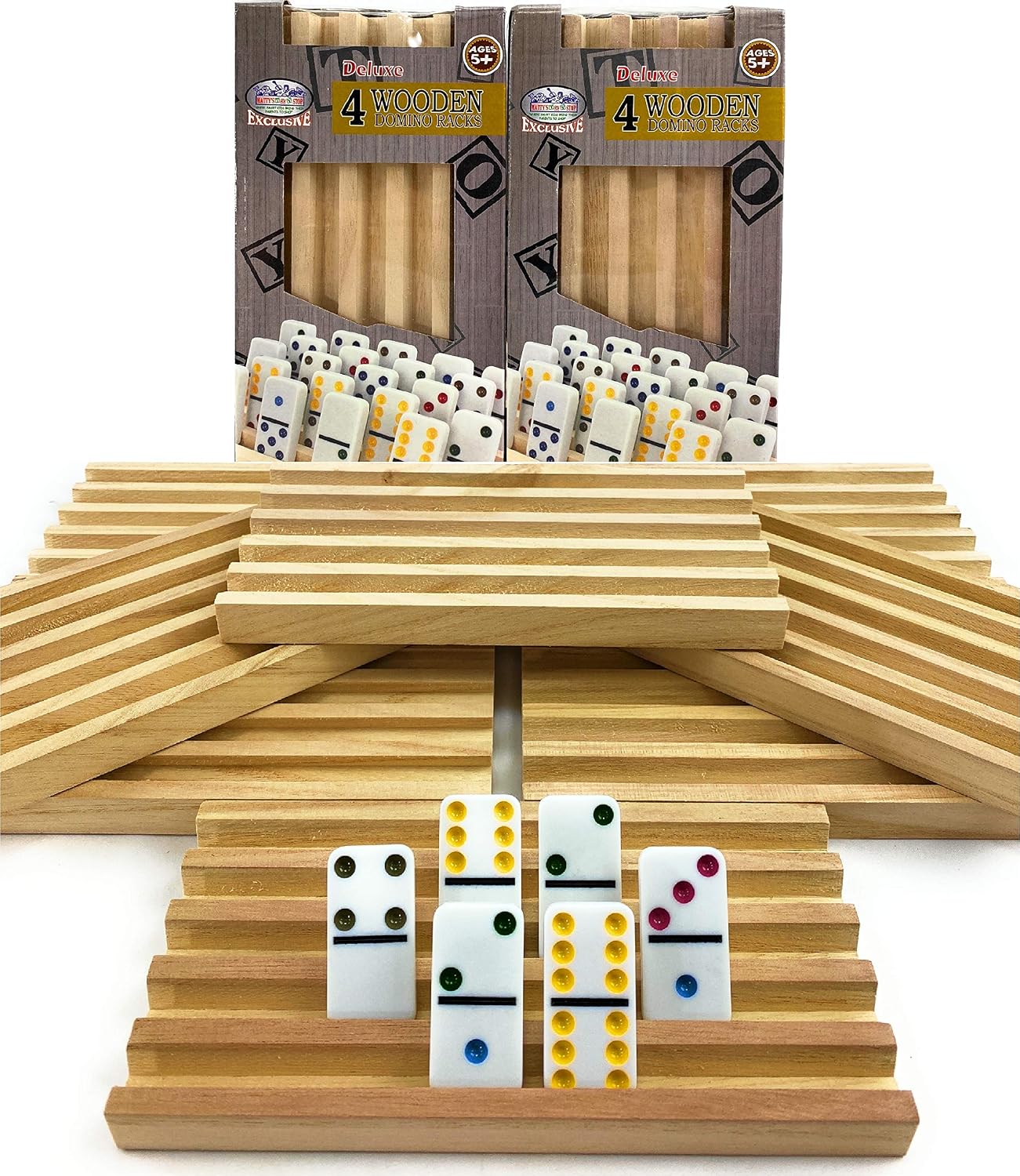 Juego de bandejas de dominó de madera de solo sólido de Matty's Toy Stop - Pack de 8