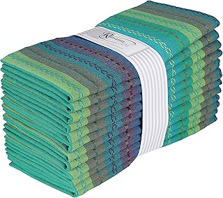 Ramanta Home 12-Pack Salsa Stripe 100% Cotton Dinner Napkin Oversized 20x20 with Mitered Corners & Generous Hem - Teal Multi