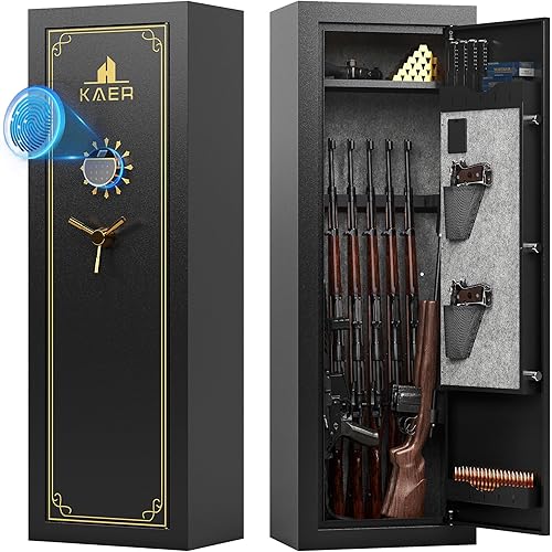 KAER 15 Biometric Gun Safe for Rifles and Pistols,Gun Cabinet with Fingerprint/Keypad/Key Access,Rifle Safe with Removable Shelf and Pistol Pocket.[No Assembly Required]