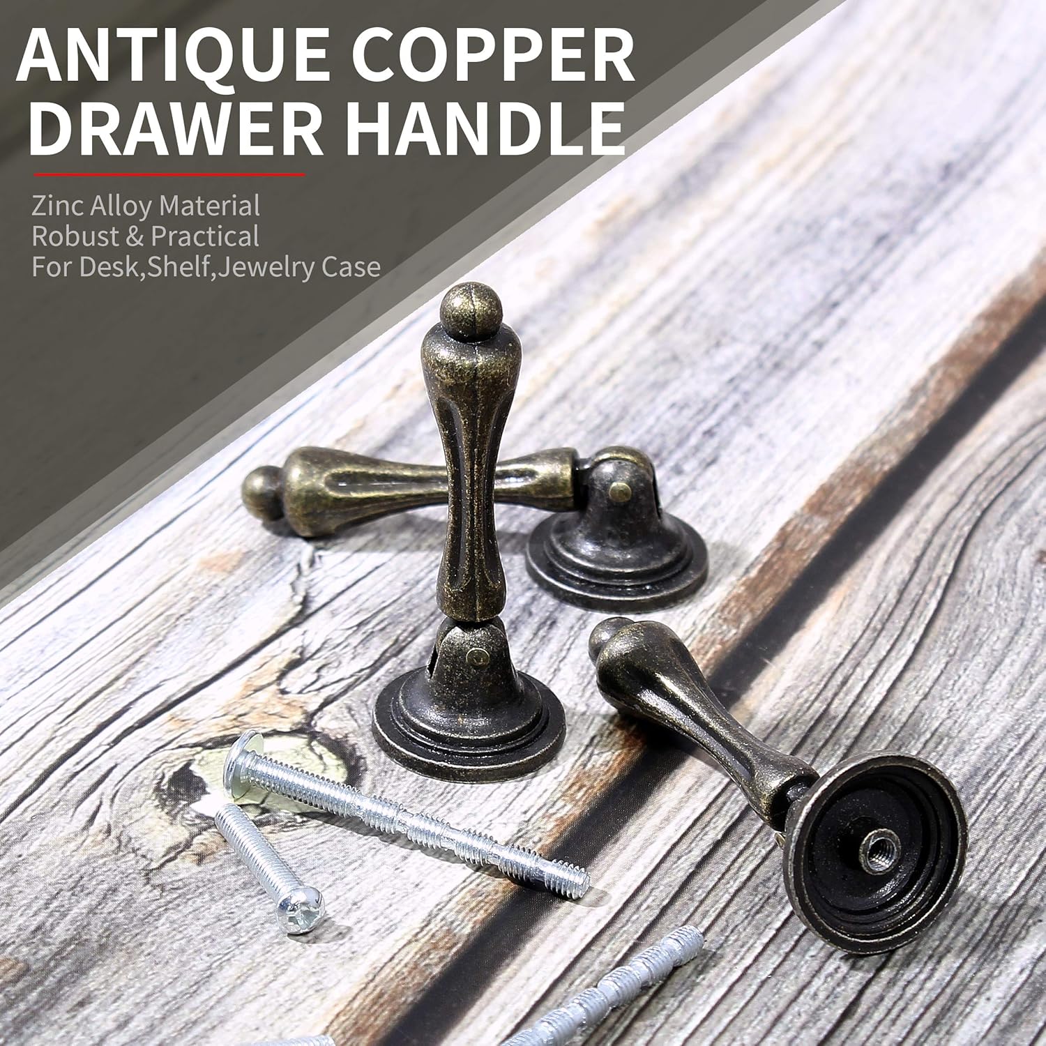 Bonsicoky 6Pcs Antique Bronze Tear Drop Pulls, Vintage Cabinet Decorative Pull Handle Knob with Screws for Drawer, Dresser, Wardrobe