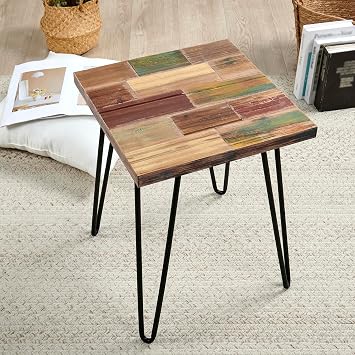 Greenage Solid Wood Square End Table 16" x 16" x 20" Farmhouse Sofa Side Table Multicolor Rustic Boho Accent Coffee Table Furniture for Living Room Bedroom Patio Brick Pattern