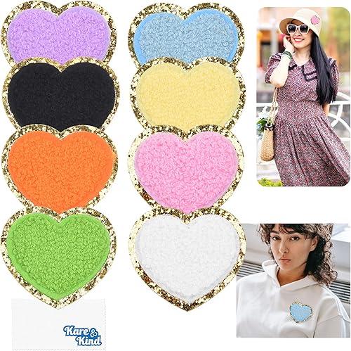 Miniatura 2 de Kare & Kind Parches bordados de chenilla con forma de corazón para planchar para ropa, camisas, uniformes, vestidos, chaquetas, bolsos, sombreros,