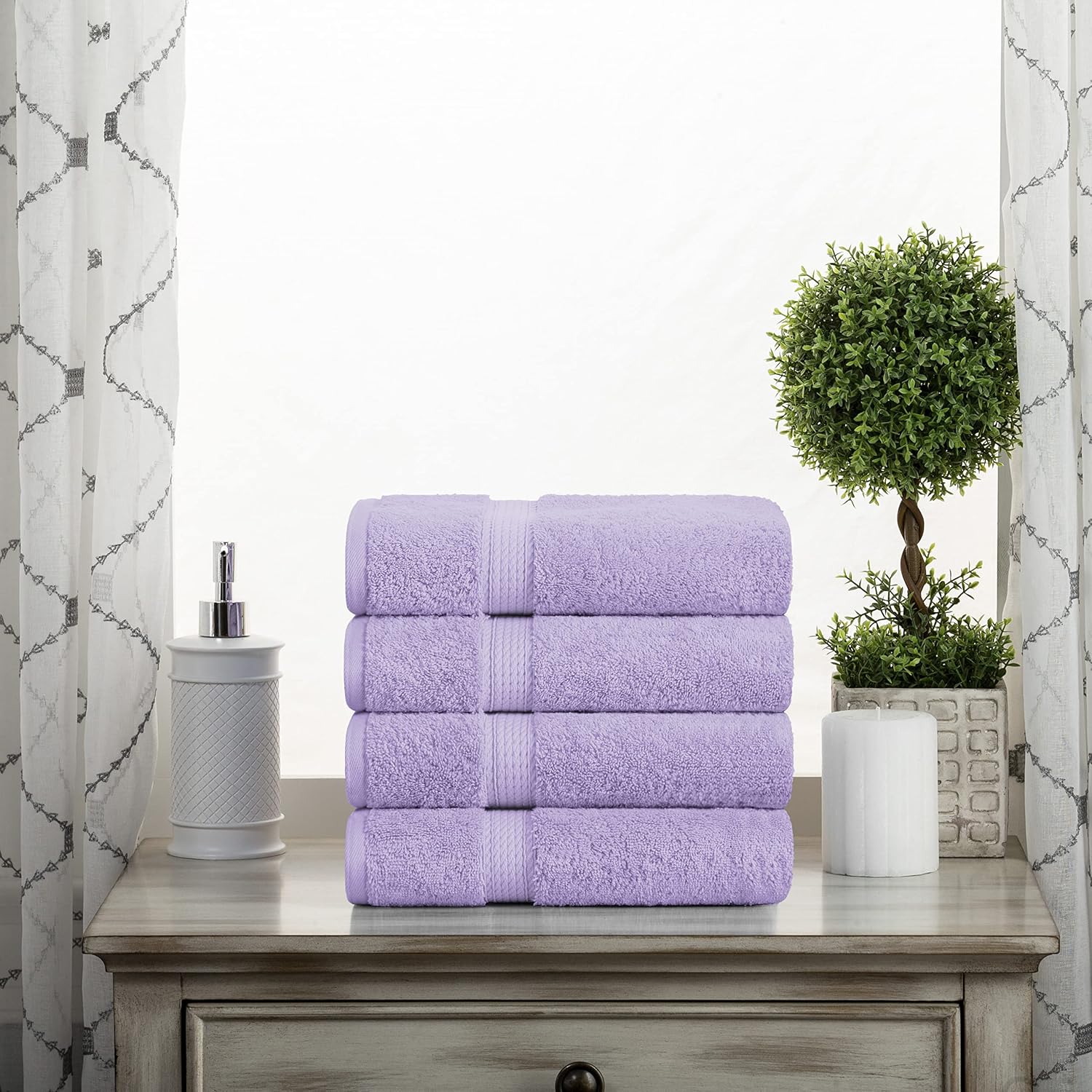 BLUENILEMILLS BNM Egyptian Cotton 4-Piece Towel Set, Includes 4 Hand Towels, Attached Loop for Easy Hanging and Storage, Hotel Quality, Perfect for Bathroom, Gym, Shower Space, or Spa, Purple