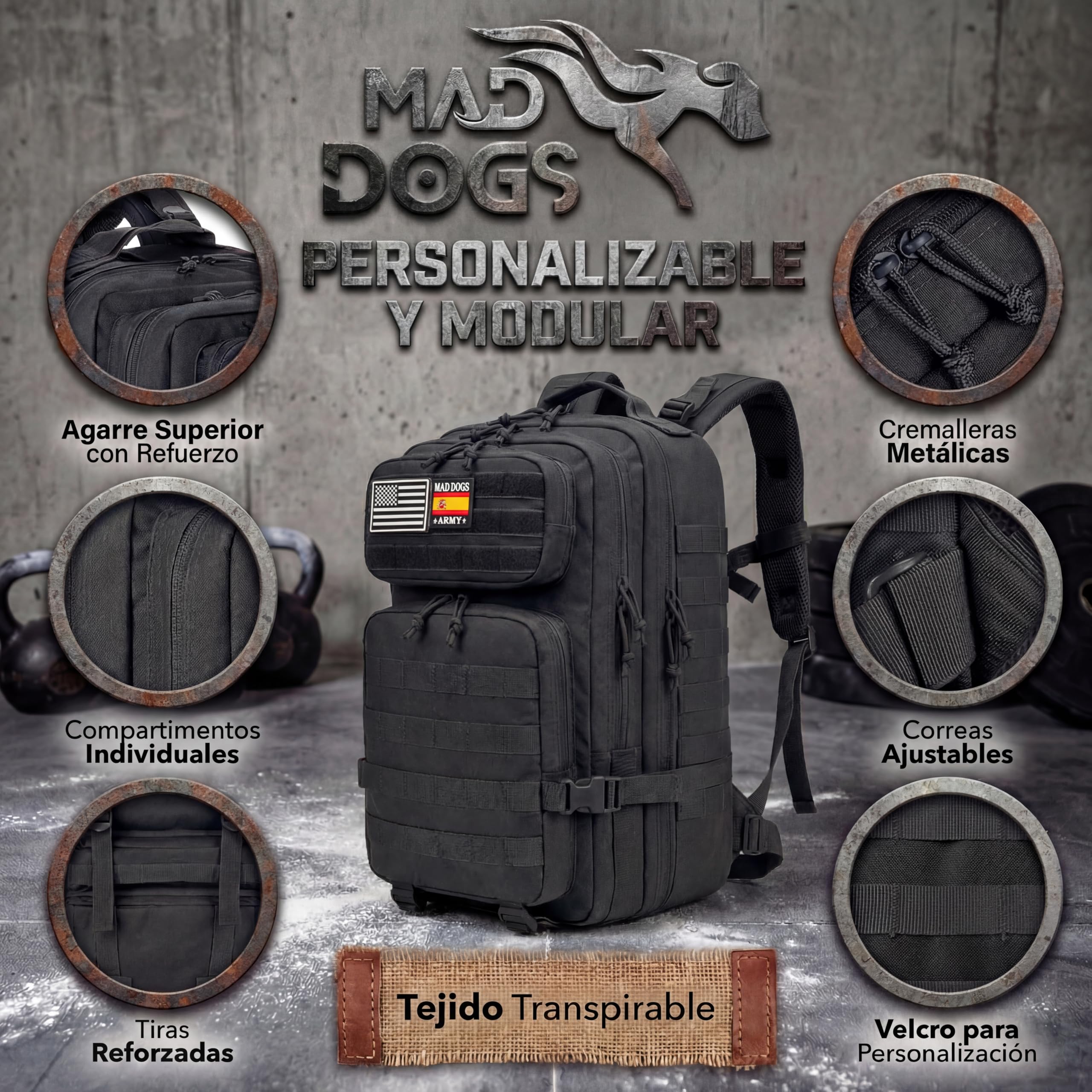 MAD DOGS Taktischer Militär-Rucksack, 45 l, wasserdicht, mit Molle-System, robust und multifunktional, für Survival, Wandern, Jagd, Airsoft, Trekking, Camping, Herren und Damen