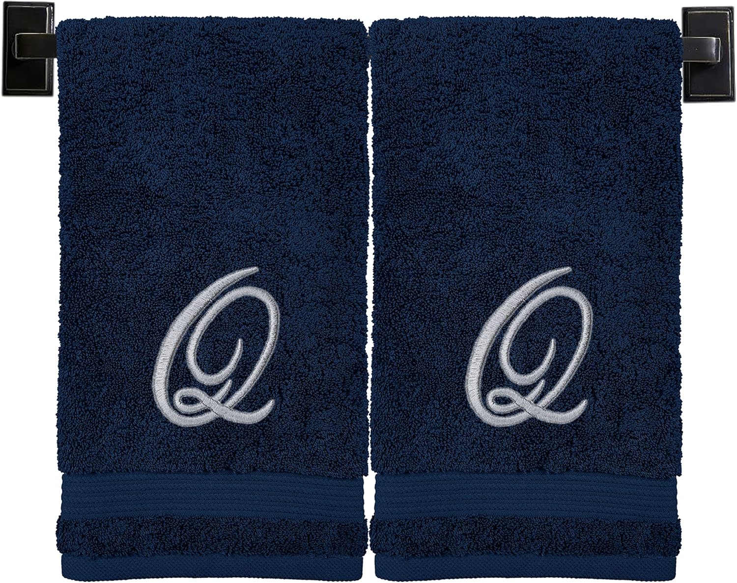 Black Hand Towels for Bathroom - Monogrammed | Luxury Cotton Turkish Towels | Embroidered in USA | Set of 2 | Choose Set Color and Letter | A - Z | Script Font