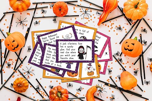 Miniatura 3 de MagicalParty Scavenger Treasure Hunt - Tarjetas de juego de otoño de Halloween con bruja y calabaza, 12 tarjetas con sobres coloridos