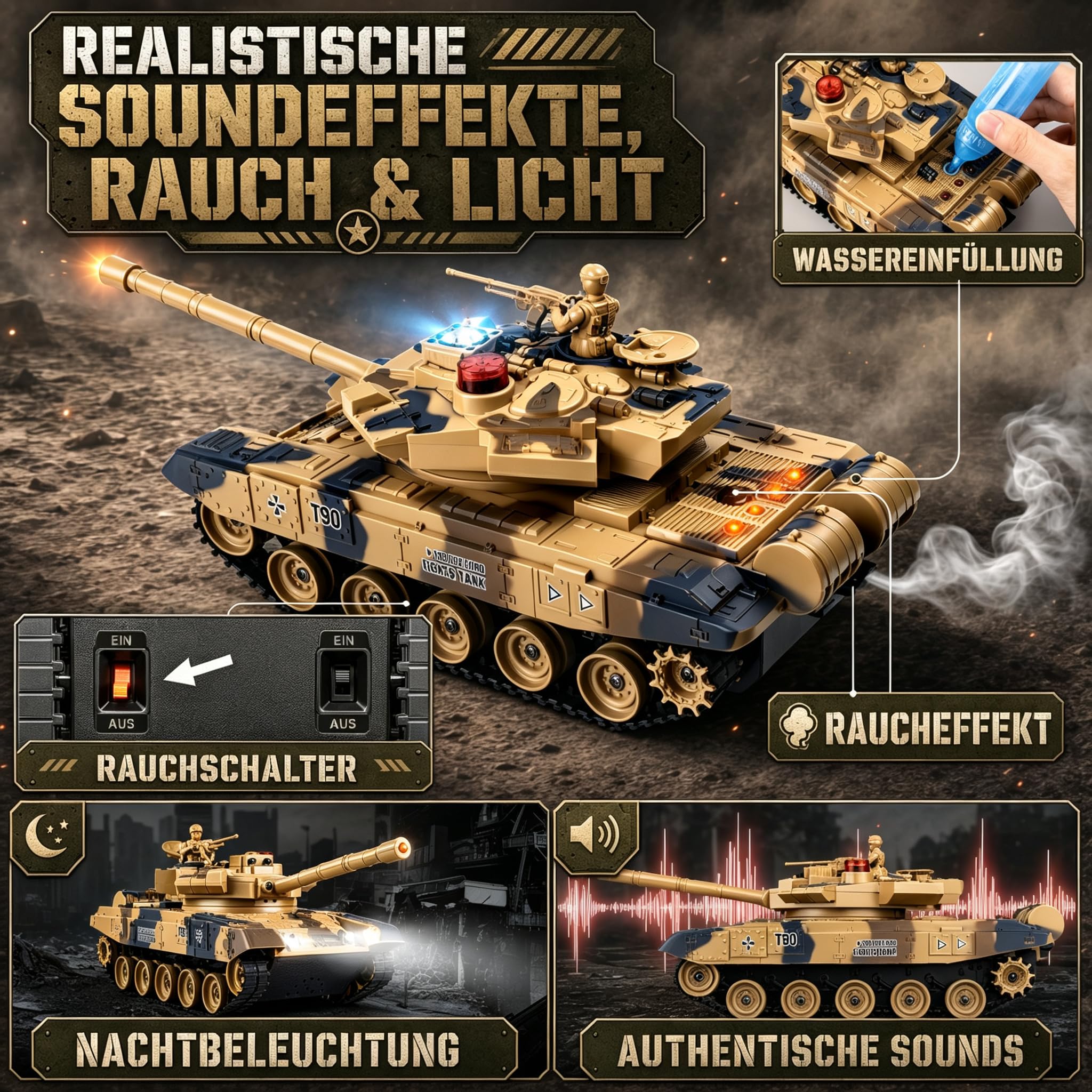 Supdex Rc Panzer 1/24, Ferngesteuerter Kampf Panzer RC Spielzeug, 2.4GHz Fernbedienung, Panzer Modell mit Lebenskontrollleuchte, für Kinder ab 6 Jahren Jungen