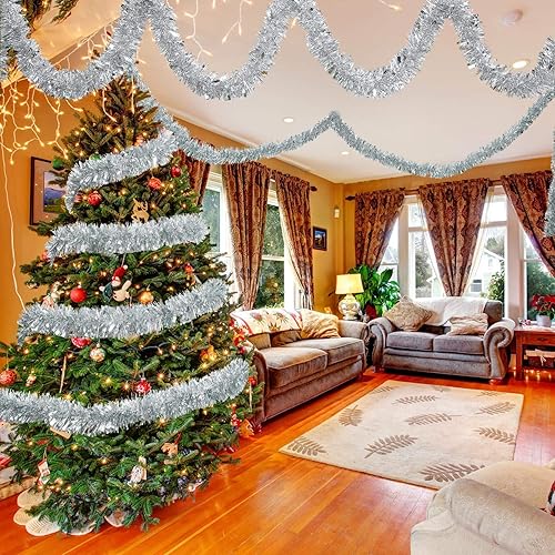 Miniatura 2 de WILLBOND Guirnalda de oropel de Navidad de 50 pies en 1 unidad, guirnalda metálica de oropel torcido, decoración de árbol de Navidad, cumpleaños,