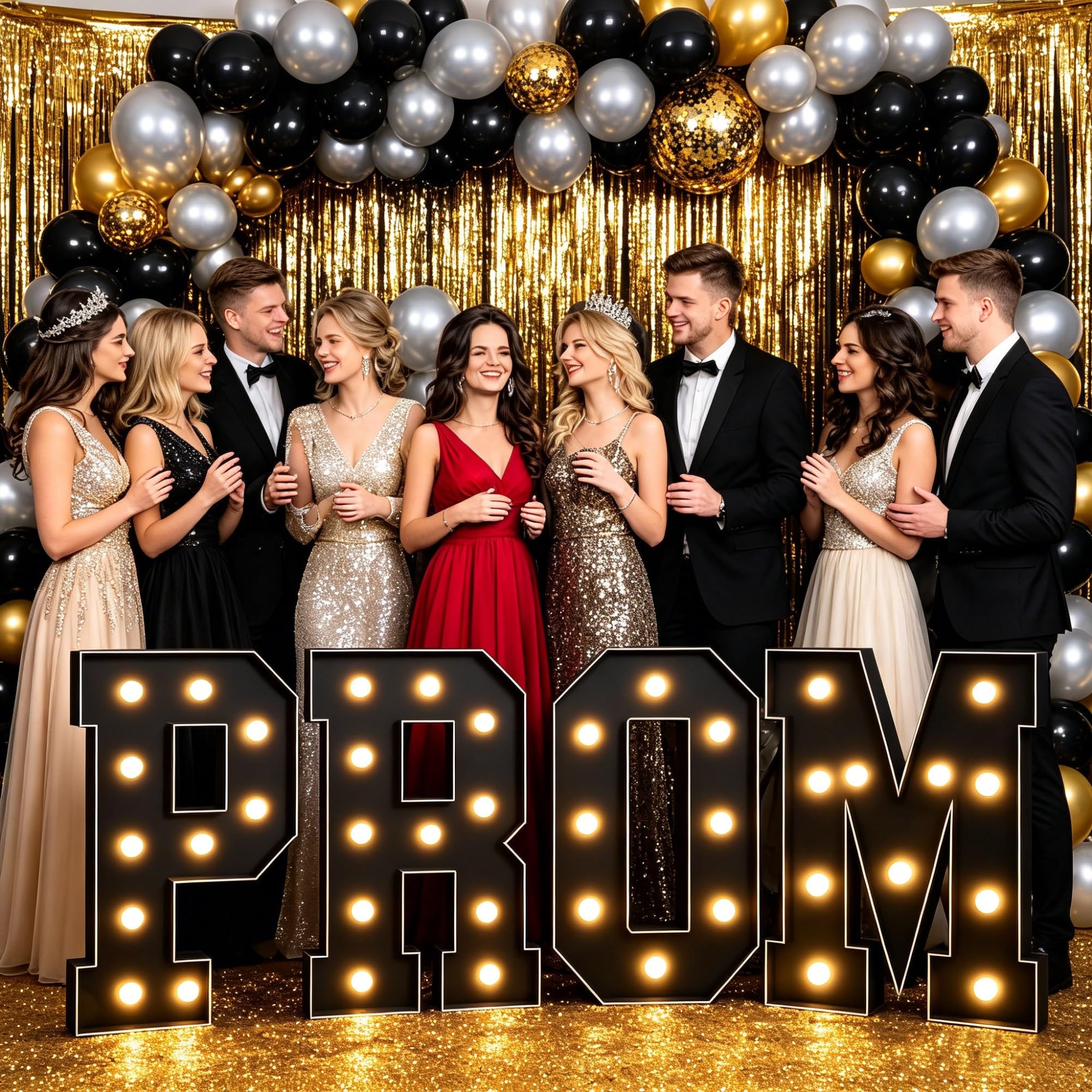 Duża podświetlana litera "Prom", wstępnie wycięta rama balonowa z płyty piankowej, neonowe świecące litery do tańców powrotu do domu i dekoracji imprezowych (100 cm)