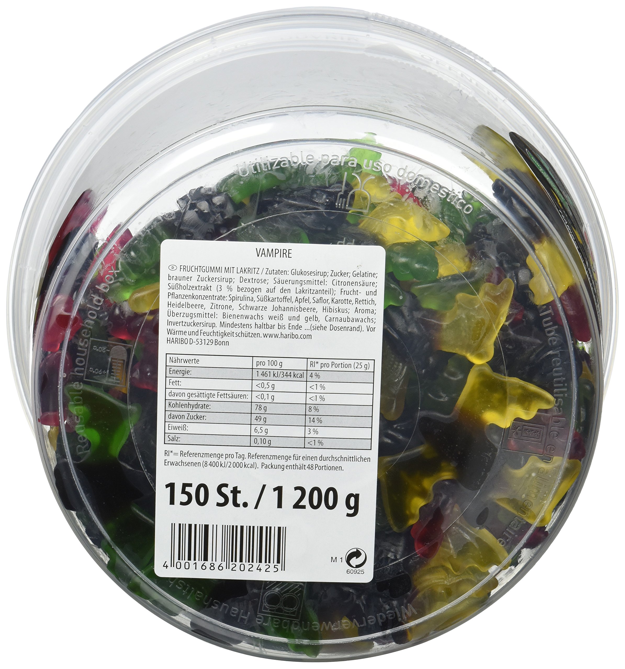 Haribo Vampis 150 Stück in Runddose, 6 x 1200g/ Vorteilspack