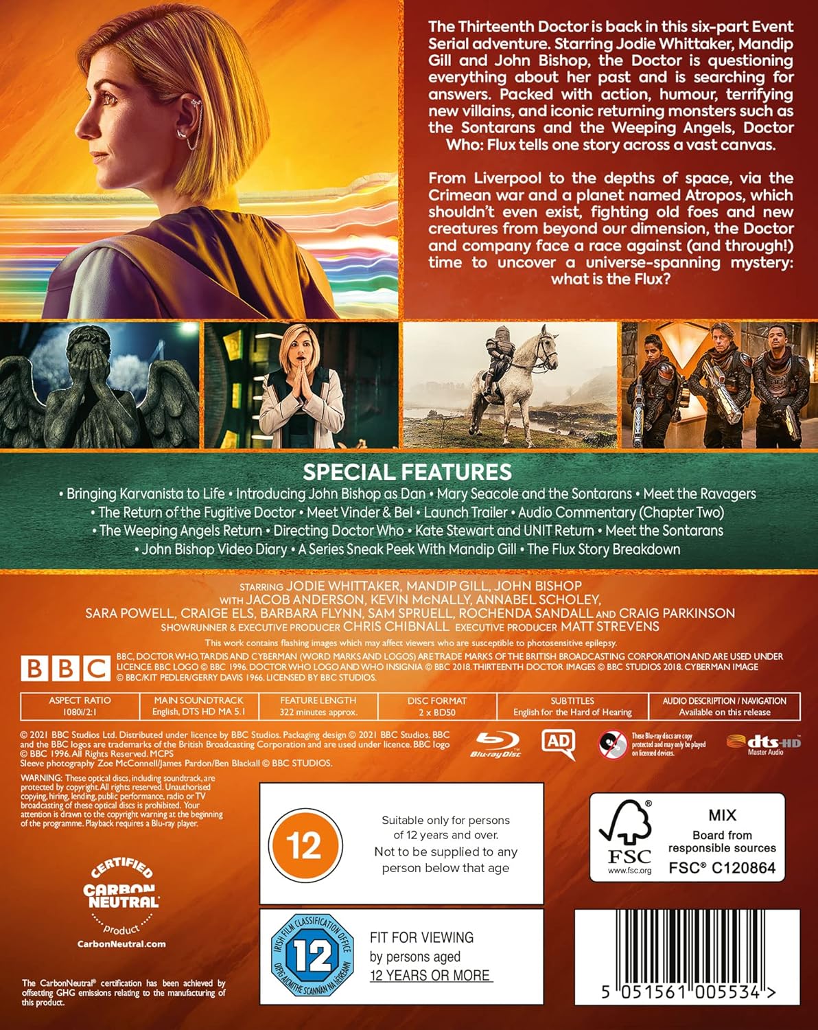 Doctor Who Series 13 Flux Blu-ray back cover with special features list