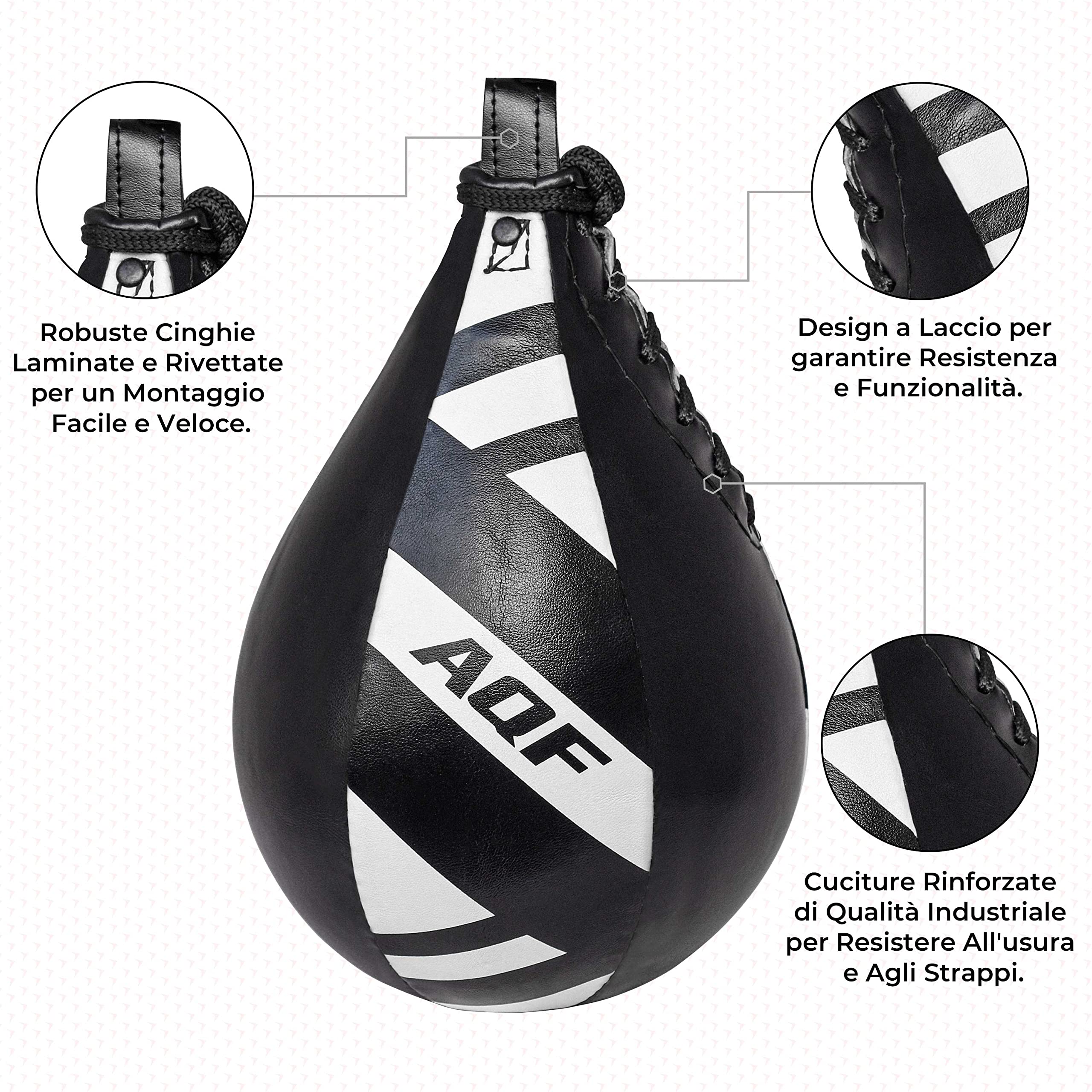 AQF Punching Ball in Pelle Speed Sacco da Boxe Girevole MMA Boxing Bag Pungiball Set da Allenamento