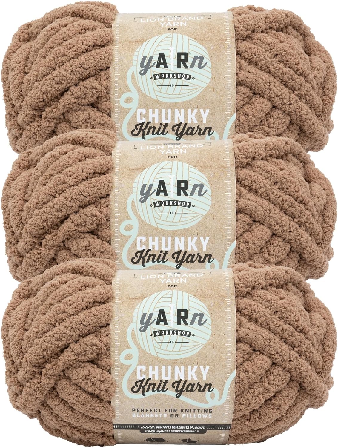 Lion Brand Yarn AR Workshop Chunky Knit, Yarn for Knitting, Crochet, and Crafting, Mocha, 3 Pack
